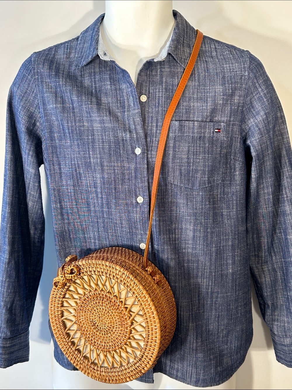 Rattan & Leather Canteen Cross Body Bag Travel Boho Cottage Timeless Resort Chic